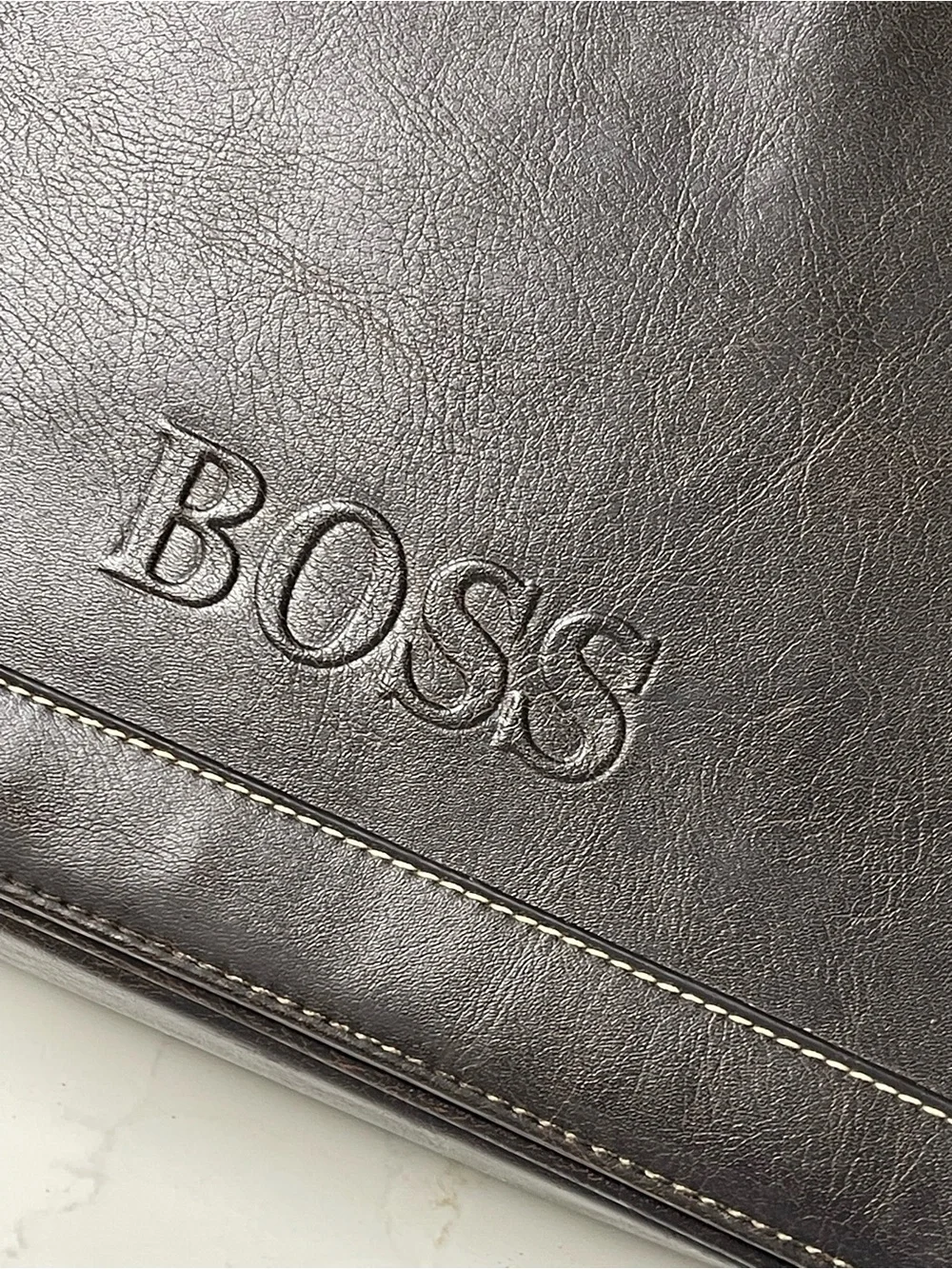 BOSS Brown Leather Briefcase with Shoulder Strap